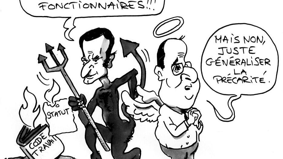 Illustration - Macron et Hollande  se partagent les rôles